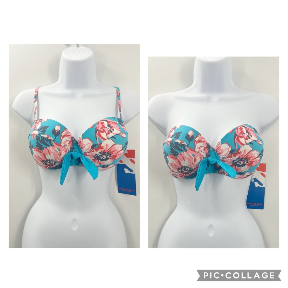 Sun & Sea Floral Tropical Bikini Top Sz 10 Adjustable straps Nwt New